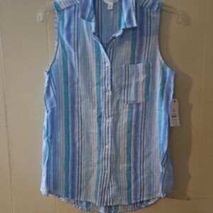 Time and Tru Blue and White Striped Top